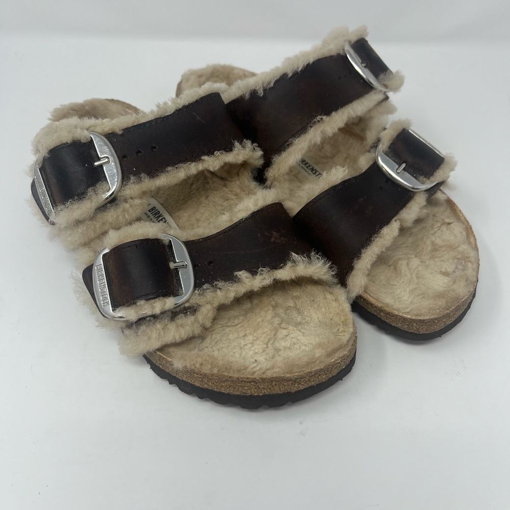 BIRKENSTOCK Arizona Sandals Shearling Suede Leather Brown Women's Size 40 US 9